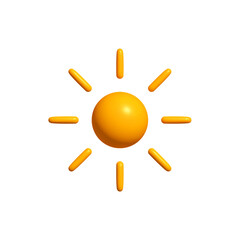 Bright Sunny 3D Sun Icon with Joyful Rays, Isolated on White. Happy Kid Logo for Vacation, Warm Climate, or Solar Energy Concepts. Childish Summer Style. Vector Illustration.