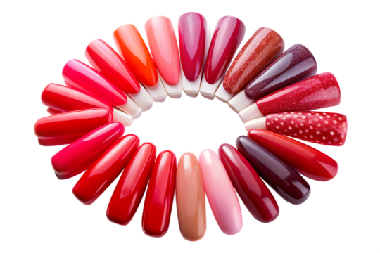 color palette set of red artificial nail isolated on white background PNG,AI GENERATED