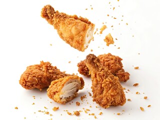 Crispy fried chicken pieces falling delicious food