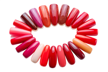 color palette set of red artificial nail isolated on white background PNG ,AI GENERATED