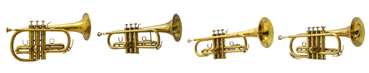 Fototapeta premium Golden Trumpet Set on Transparent Background
