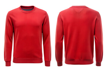 Red sweater front and back view, bright knitwear design for cozy winter fashion catalog or shop, isolated on transparent background, PNG file