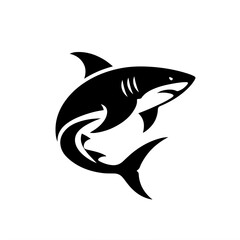 Fototapeta premium Shark Silhouette Icon – Black Vector Marine Predator with Streamlined Body and Dorsal Fin on White Background