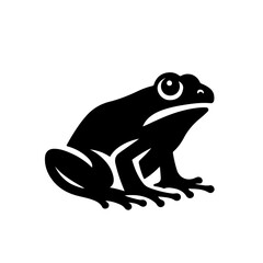 Frog Silhouette Icon – Black Vector Amphibian Sitting with Spread Legs and Prominent Eyes on White Background