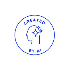 Vector linear badge illustrating an AI-generated concept,  minimal design, label or branding content created with artificial intelligence