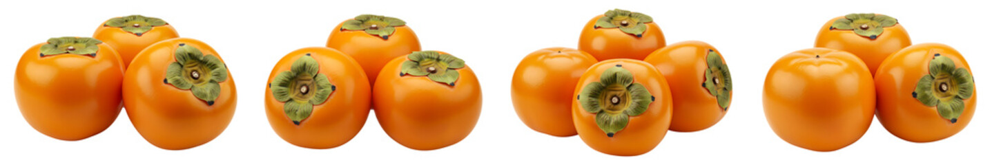 Whole Sweet Persimmon Fruits Cluster Transparent Background

