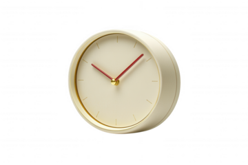 Cream Clock Red Hands Gold Accents isolated on a transparent background