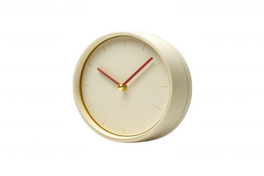 Cream Clock Red Hands Gold Accents isolated on a transparent background - Powered by Adobe