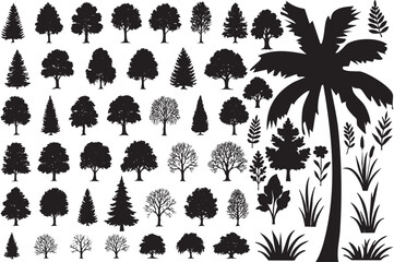 Silhouette of Different Tree Types Forest Nature Vector Collection