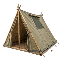 A vintage classic canvas A-frame tent, isolated PNG