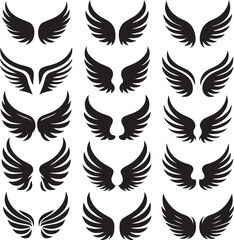 Fototapeta premium Black and white vector bird wings set for tribal tattoo, angel, or eagle design illustrationBlack and white vector bird wings set for tribal tattoo, angel, or eagle design illustration