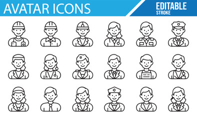 Fototapeta premium Editable Line Icons of Various Professions for Creative Projects