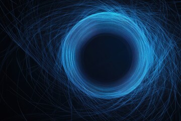 Abstract blue circle with geometric lines creates an intriguing visual effect on a dark background