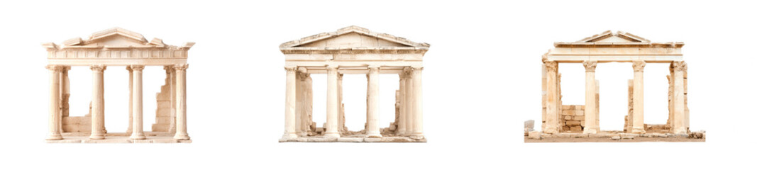 Fototapeta premium Exploring ancient architecture classical ruins in greece historical structures outdoor wide-angle cultural heritage cut out set