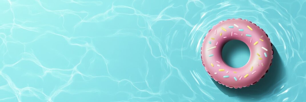 Summer pool party invitation template featuring a fun pink float in clear water