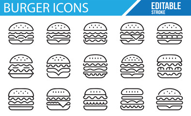 Minimal Line Burger Icons for Culinary Graphic Design