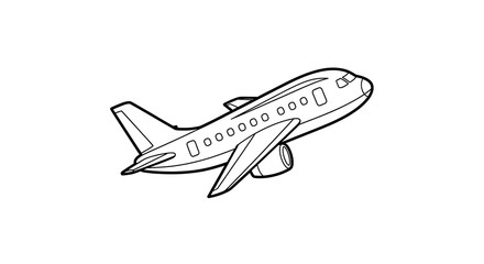 Airplane outline vector illustration for coloring book page or design element template on transparent background