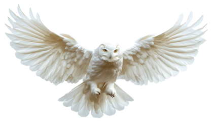 Majestic Snowy Owl in Flight, isolated on transparent background, PNG