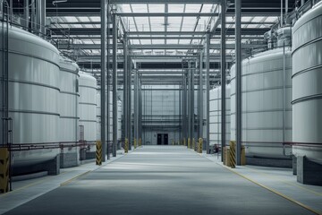 Graphic layouts for advertising on the topic Neatly in an industrial setting with storage tanks