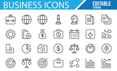Simple Business and Strategy Icons in Line Art Style