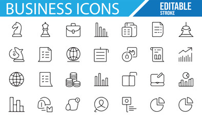 Business Strategy and Finance Icon Set in Editable Stroke