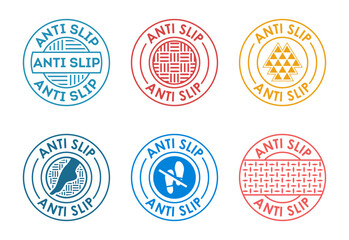 Obraz premium Anti slip icon set design. Non slip safety icon, Slip prevention sign
