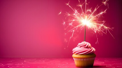 sparkle pink cupcake with pink background recommend for birthday, anniversary, valentine day, mother's day, festival celebration 