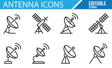 Antenna Icons - Line Art Collection in Editable Stroke Style