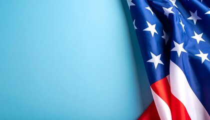 American flag draped on light blue background (2)