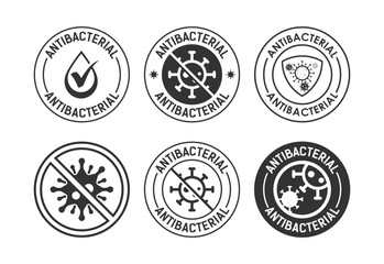 Antibacterial icon set design, Hygiene label symbol for product packaging black on white background