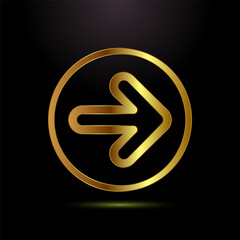 Arrow icon design illustration, arrow sign symbol in gold color style