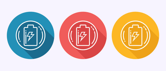 Battery icon design illustration, Battery charging sign and symbol in shadow button design