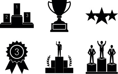 Achievement awards and success podiums silhouette vector illustration