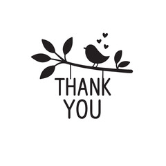 Adorable Bird on Branch Thank You Card | Cute Illustration with Hearts | Appreciation Greeting Message Graphic