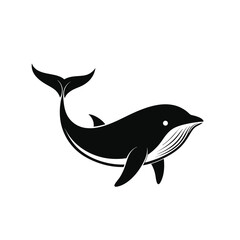 Fototapeta premium Minimalist Black Whale Vector Silhouette | Cute Marine Mammal Icon | Ocean Life Animal Graphic Design