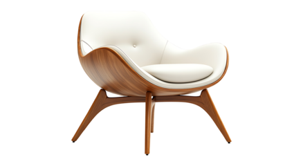 Elegant White Chair with Wood Base isolated on transparent background,PNG