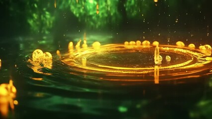 Ripples of golden water in a dark, green environment - Powered by Adobe
