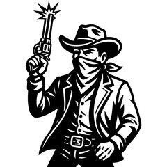 Outlaw Cowboy Bandit with Gun in Vintage Style Vector Illustration