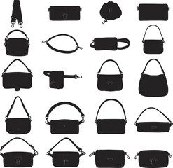 A diverse vector illustration set of stylish crossbody bags and shoulder pouches, perfect for modern fashion and accessory designs. Trendy and versatile.