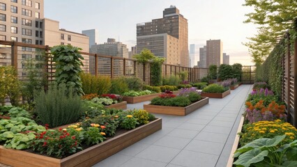 Fototapeta premium Rooftop garden urban oasis cityscape view