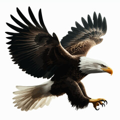 Obraz premium Bald Eagle Silhouette – Black Vector Bird in Flight with Spread Wings and Curved Beak on White Background