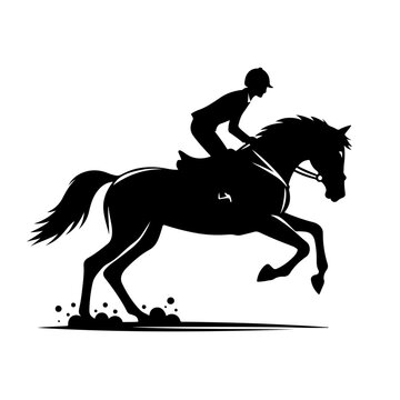 Show Jumping Silhouette Icon &ndash; Black Vector Horse and Rider Leaping Over Obstacle on White Background