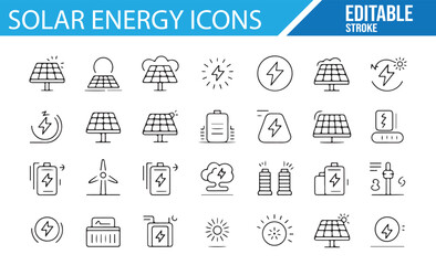 Renewable Energy Icon Set for Solar Power, Wind, and Global Sustainability