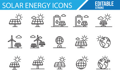 Modern Solar Energy Icons for Eco-Friendly and Sustainable Designs