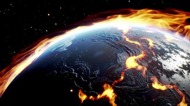 Exploding planet edge with fiery energy burst and drifting embers in cosmic void