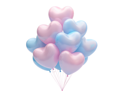 Pink heart shape balloons isolated on transparent background