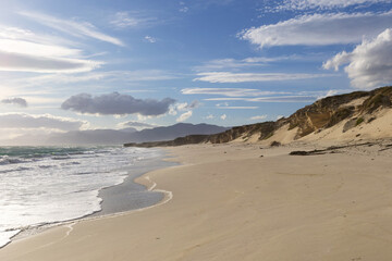 Empty Sandy Ocean Shoreline at Calm Day