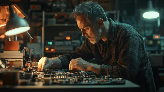 Engineer Working on Electronic Circuit Board