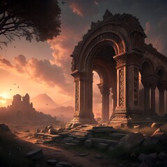 Fototapeta premium Ancient Roman Ruins at Sunset – Majestic Archway and Timeless Architecture