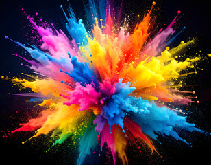 Rainbow Paint Explosion on Black Background 